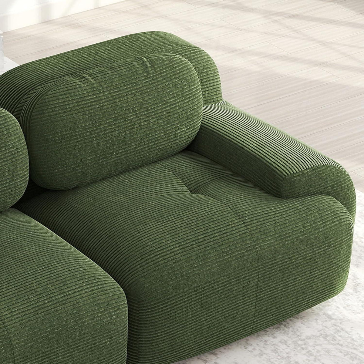 L-förmiges Sofa mit Cordstoff – Grün, 4-Sitzer + Hocker