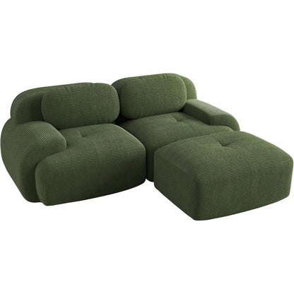 Modulares 2-3 Sitzer Cord Sofa Grün mit Hocker