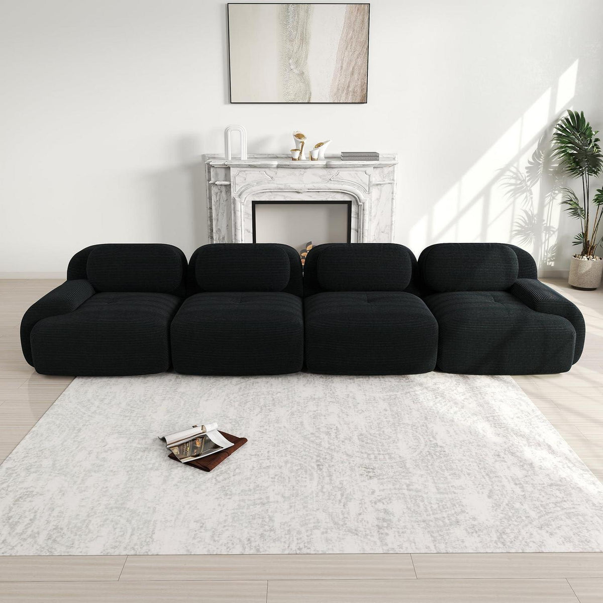 4-Sitzer Cord Sofa Schwarz – Modernes Wohnzimmer Sofa