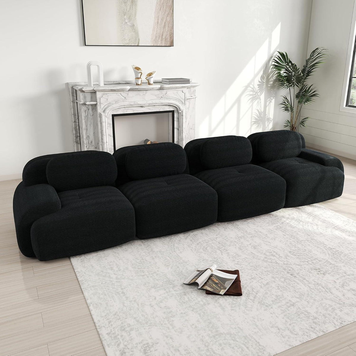 4-Sitzer Cord Sofa Schwarz – Modernes Wohnzimmer Sofa