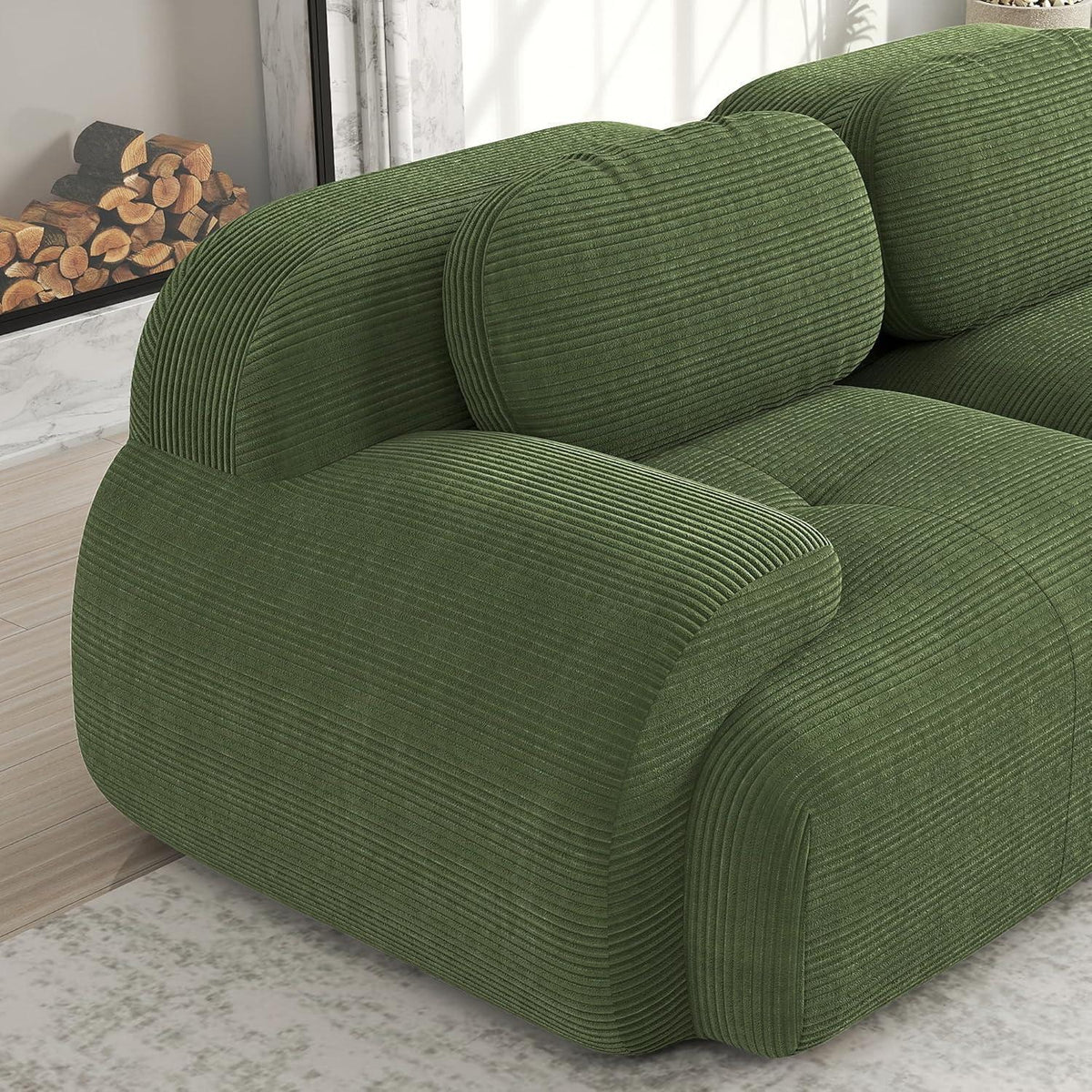 3-6 Sitzer Cord Sofa Grün – Modulares Wohnzimmer Sofa mit Hockern