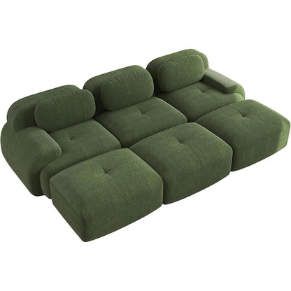 3-6 Sitzer Cord Sofa Grün – Modulares Wohnzimmer Sofa mit Hockern