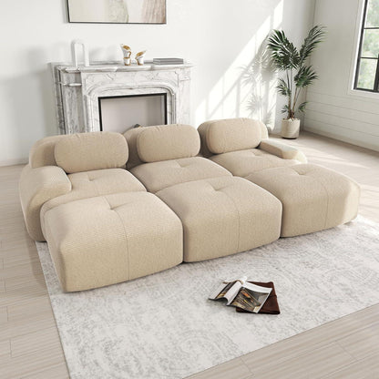 3-6 Sitzer Cord Sofa mit Hockern – Beige, Modular & Komfortabel