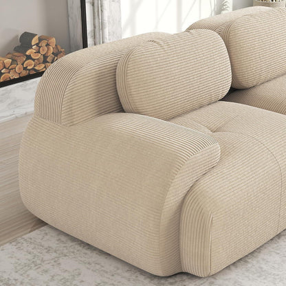 3-6 Sitzer Cord Sofa mit Hockern – Beige, Modular & Komfortabel