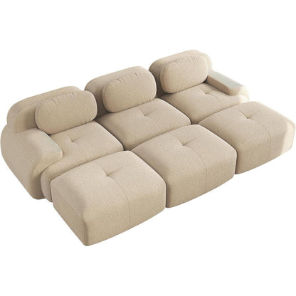 3-6 Sitzer Cord Sofa mit Hockern – Beige, Modular & Komfortabel