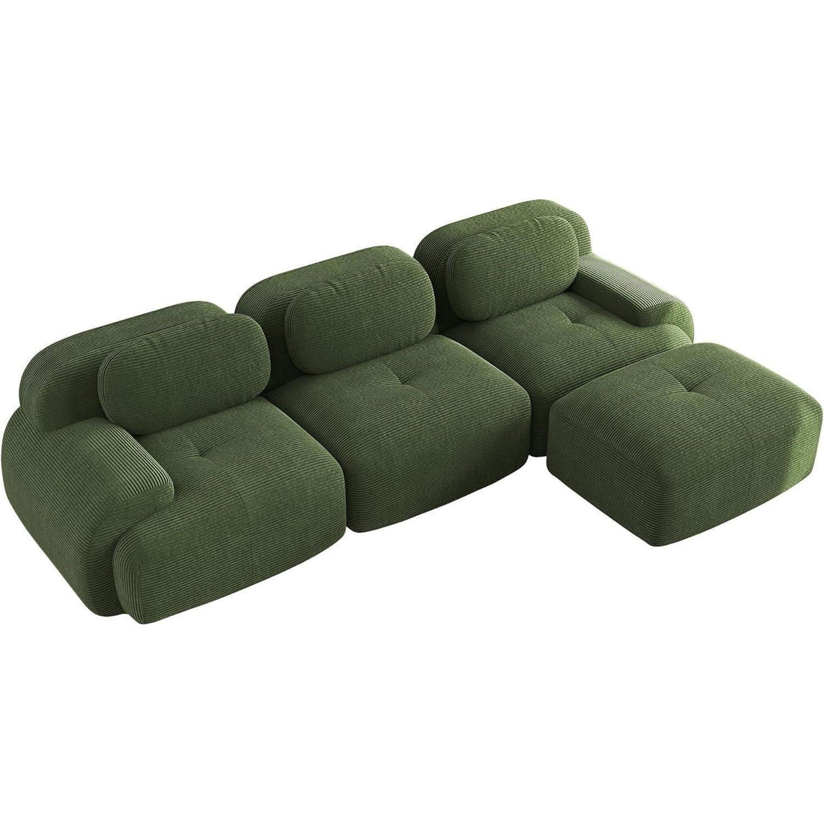 Grünes L-Form Sofa mit Hocker – Cord Stoff für Wohnzimmer