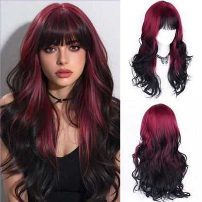 Lange Ombre Rot Locken Perücke Damen, Hitzebeständig & Natürlich