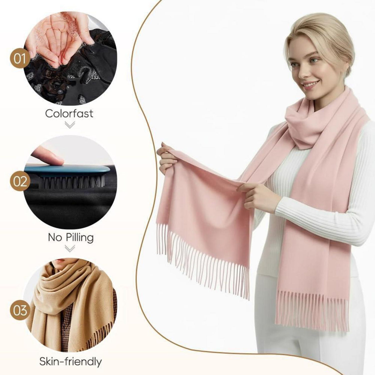 Wollschal Damen Kuschelweich 200x70cm Hell-Pink