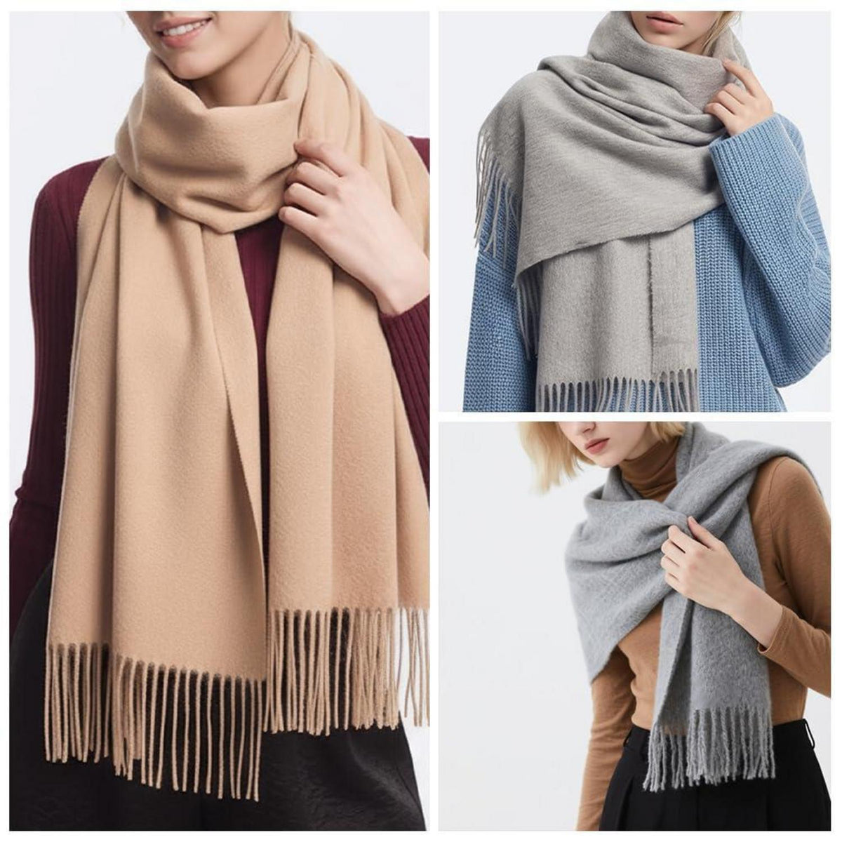 Wollschal Damen Kaschmir Gefühl 200x70cm Blau Grau mit Geschenkbox