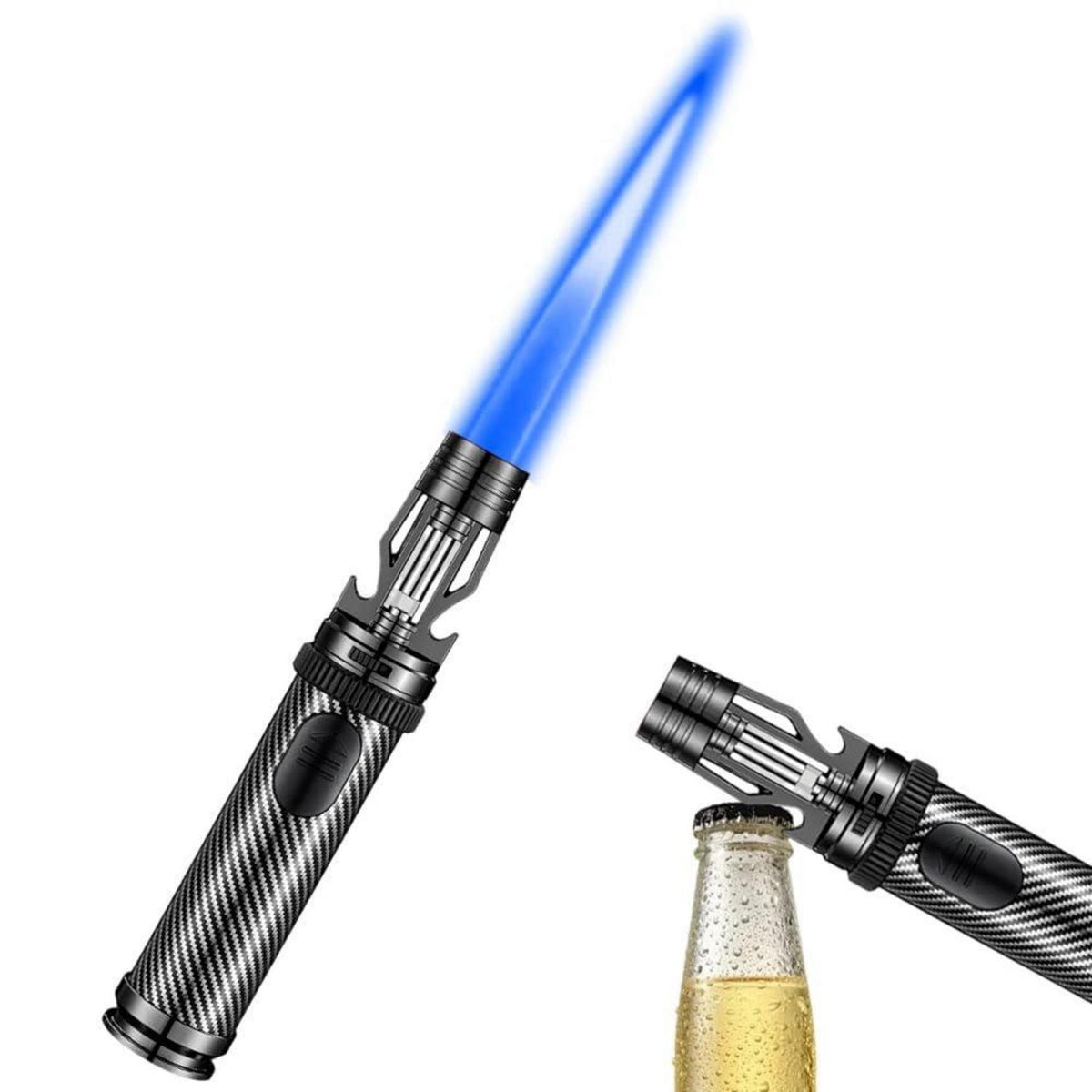 Windfeste Sturmfeuerzeug mit einstellbarer Flamme – Schwarz/Blau