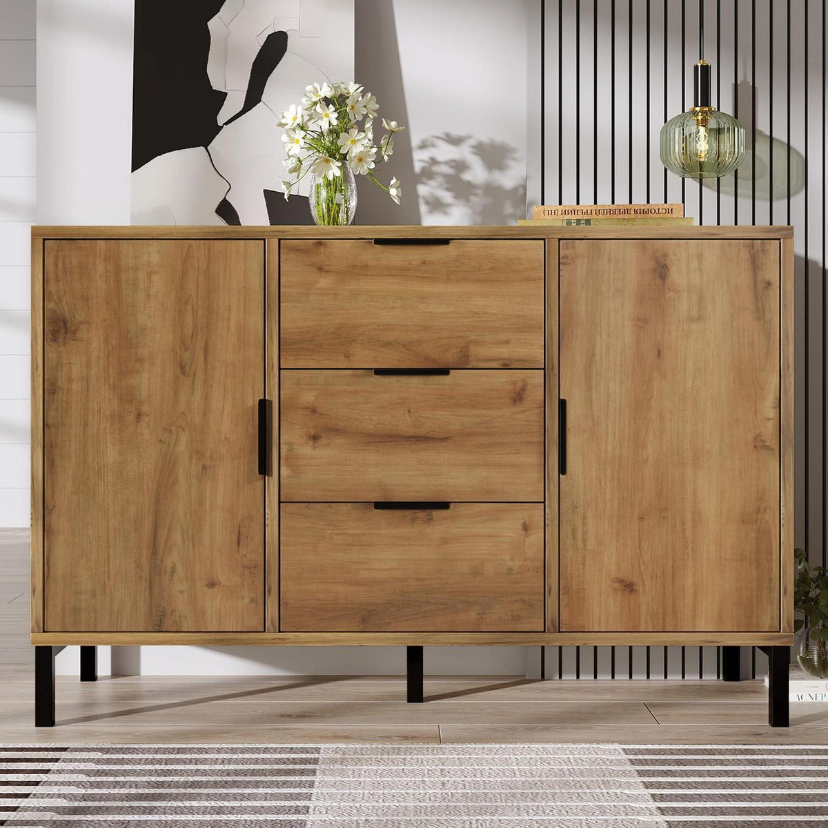 Kommode Holz 2 Türen 3 Schubladen – Sideboard Industrie Stil