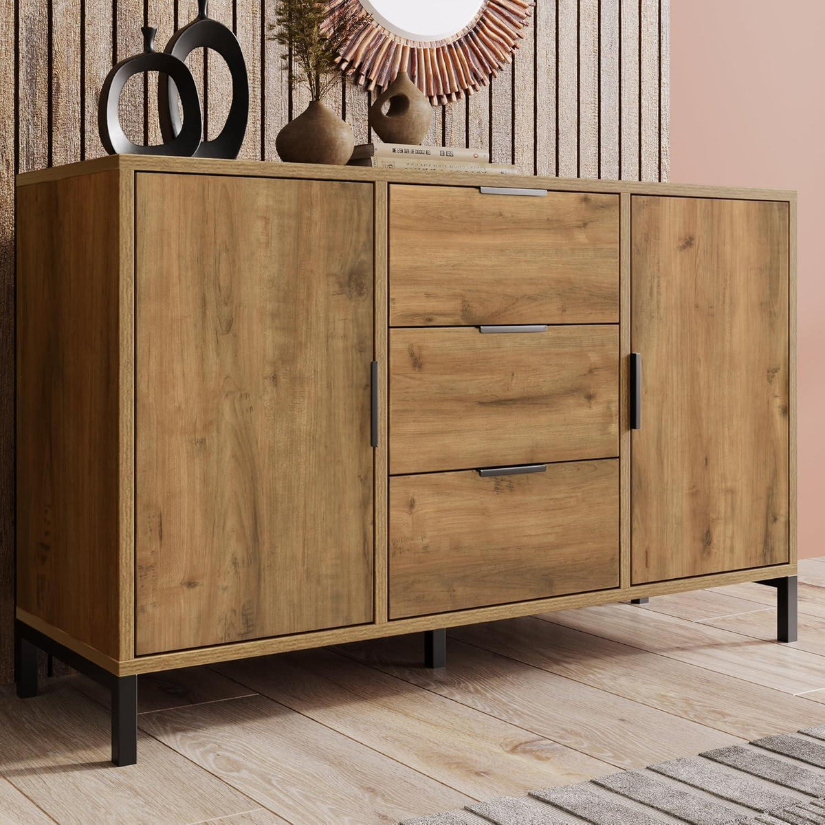 Kommode Holz 2 Türen 3 Schubladen – Sideboard Industrie Stil