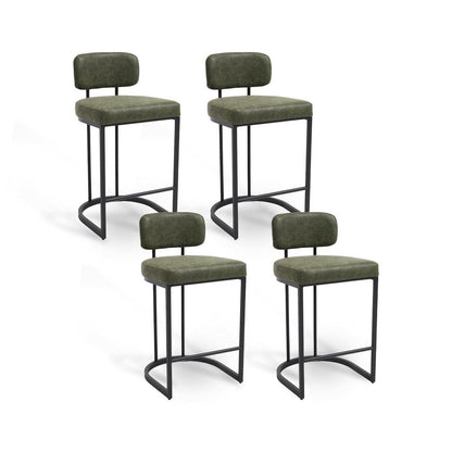 Moderner Barhocker 4er Set in Lederoptik & Metallfuß, Grün