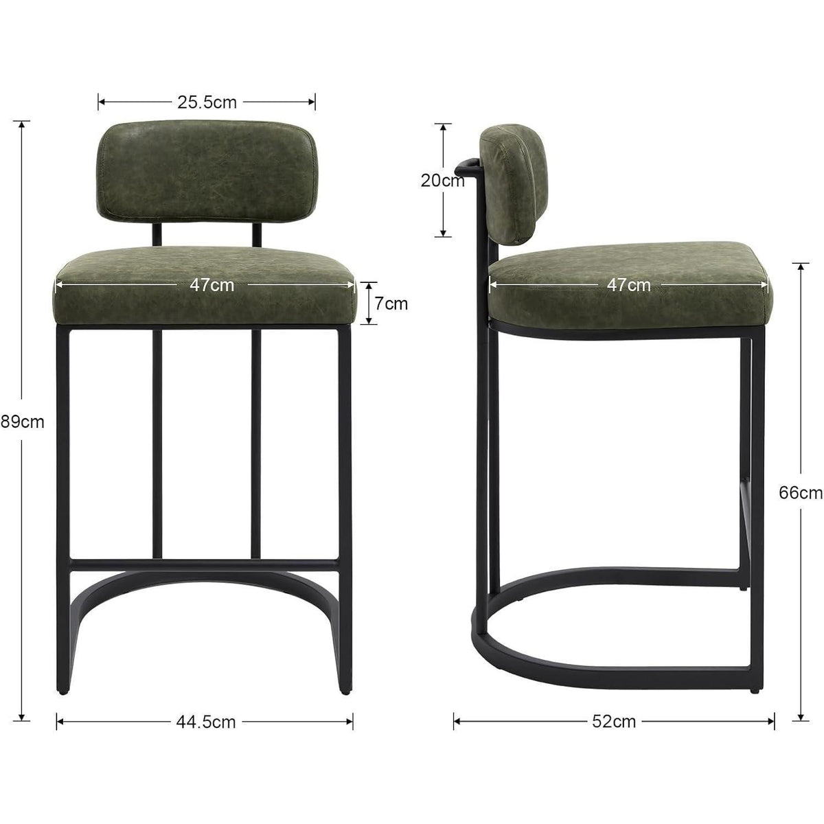 Moderner Barhocker 4er Set in Lederoptik & Metallfuß, Grün