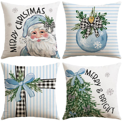 Weihnachtliche Kissenbezüge 4er-Set, 40x40cm, Weihnachtsmann & Baum