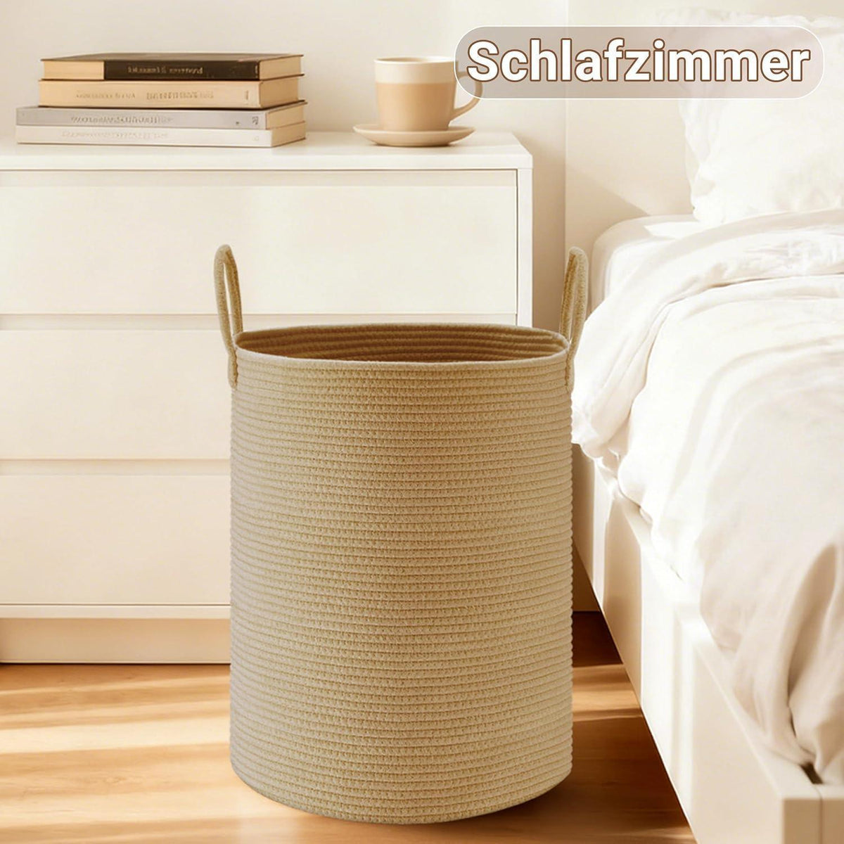 Geflochtener Wäschekorb 58L mit Baumwollhenkeln