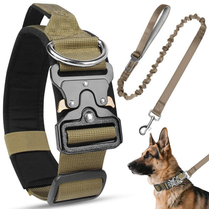 Taktisches Hundehalsband mit Leine – Robust & Verstellbar (Khaki, L)