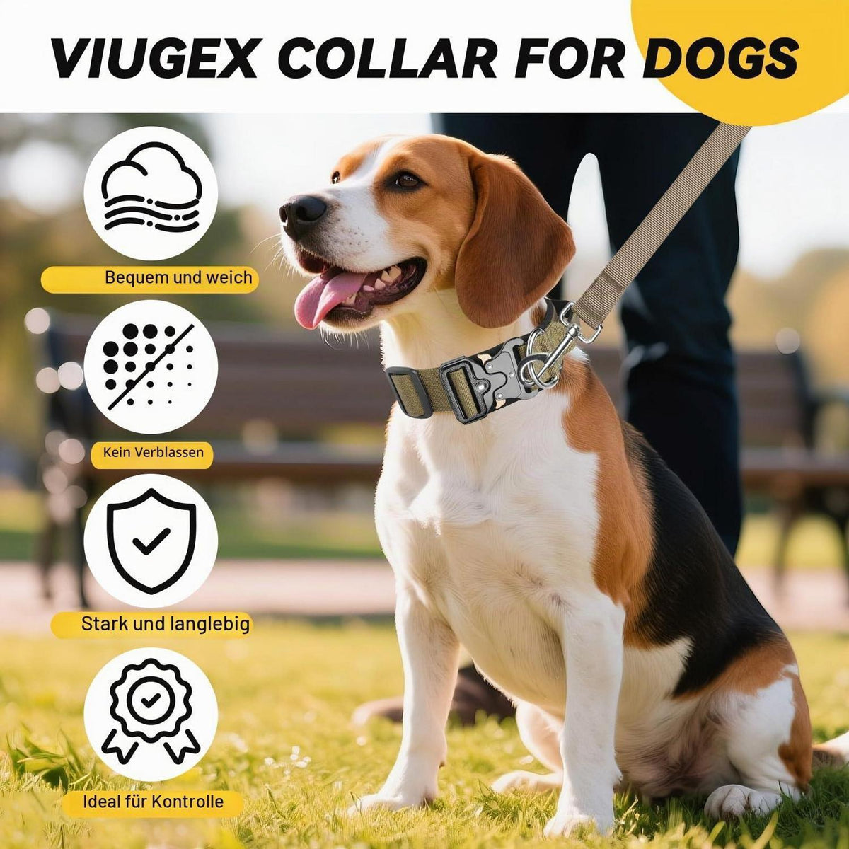 Taktisches Hundehalsband mit Leine – Robust & Verstellbar (Khaki, L)
