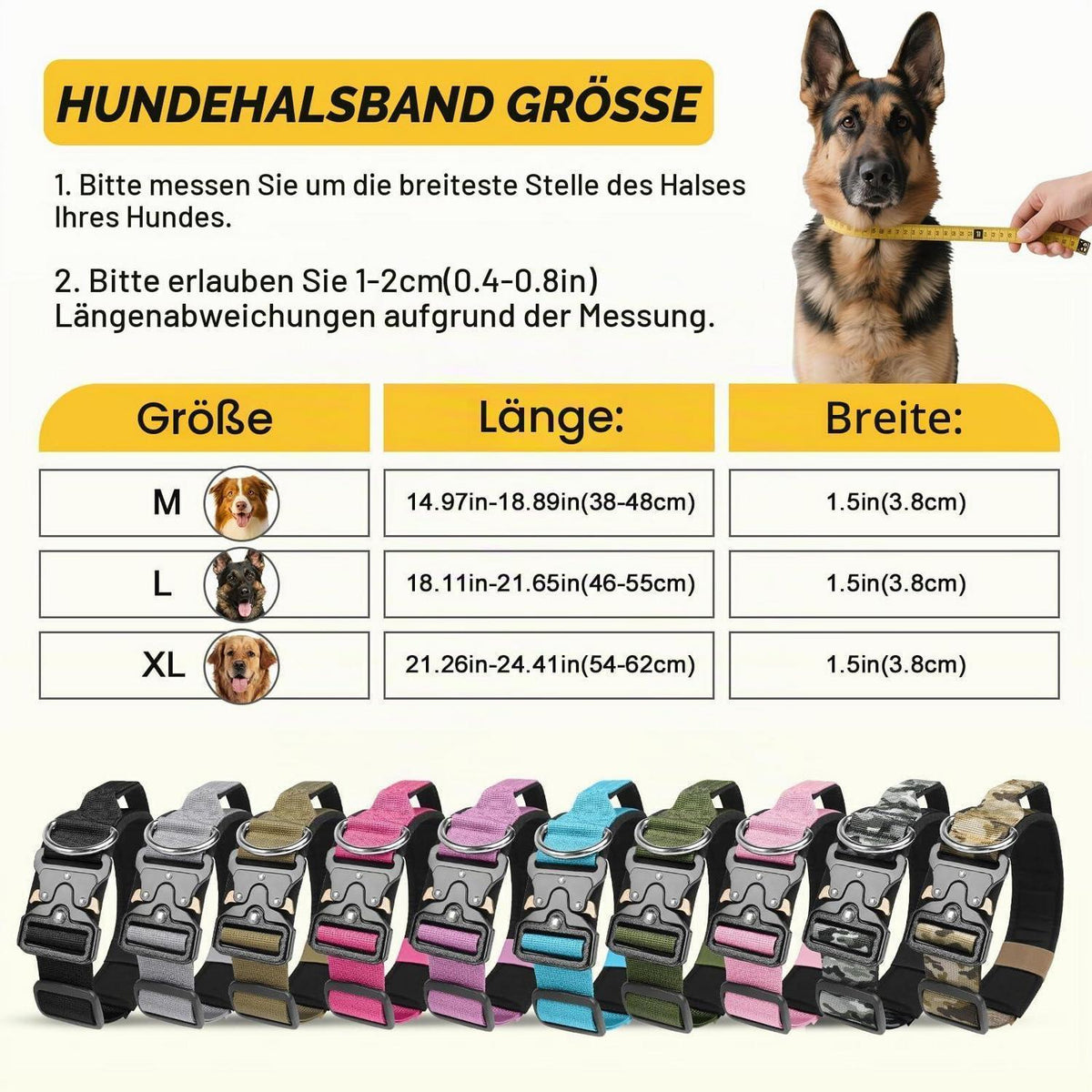 Taktisches Hundehalsband mit Leine – Robust & Verstellbar (Khaki, L)