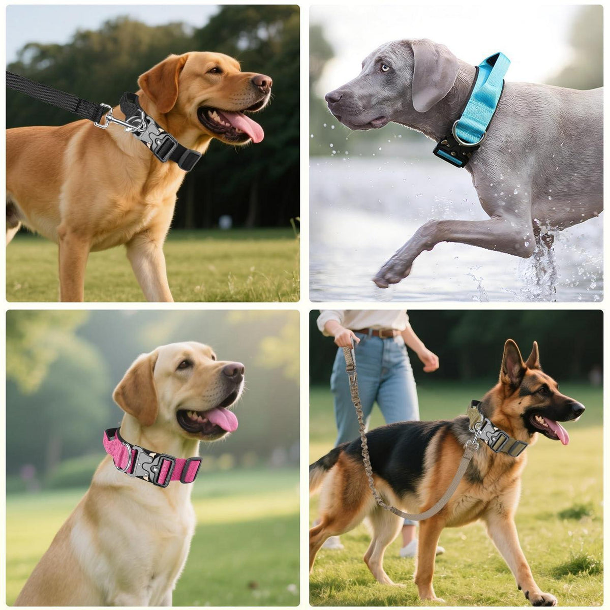 Taktisches Hundehalsband mit Leine – Robust & Verstellbar (Khaki, L)