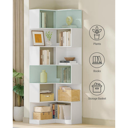 7-Stöckiges Eckregal Weiß – L-förmiges Bücherregal für Wohnzimmer