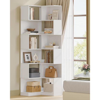 7-Stöckiges Eckregal Weiß – L-förmiges Bücherregal für Wohnzimmer