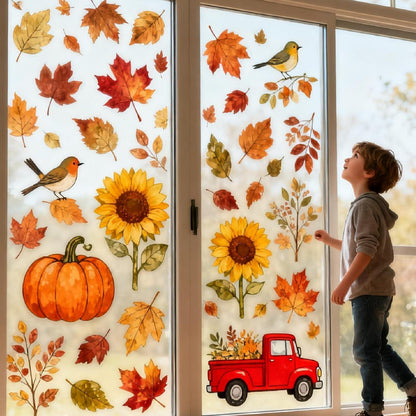 9x Herbst Fensterbilder – Süße Tiere & Herbstmotive