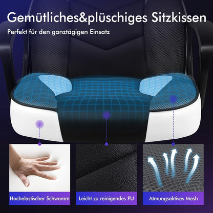 Ergonomischer Gaming-Stuhl mit mittlerer Rückenlehne, Weiß Mega