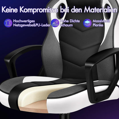 Ergonomischer Gaming-Stuhl mit mittlerer Rückenlehne, Weiß Mega