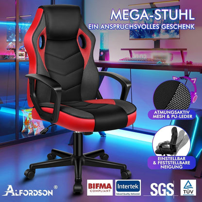 Ergonomischer Gaming-Stuhl mit mittlerer Rückenlehne, Rot Mega