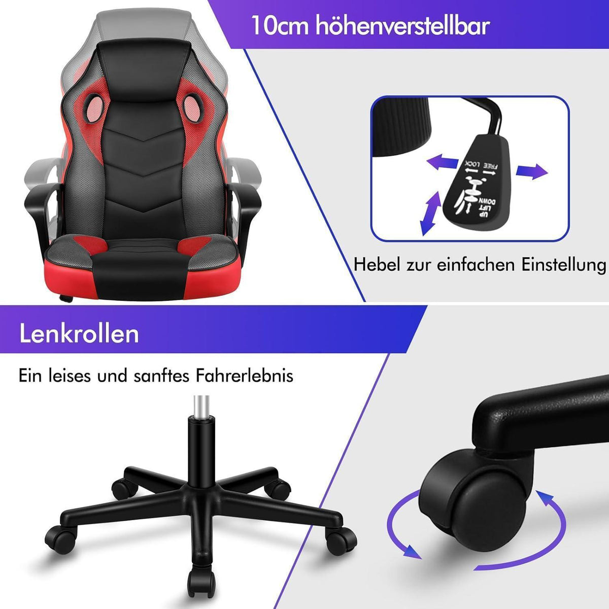 Ergonomischer Gaming-Stuhl mit mittlerer Rückenlehne, Rot Mega