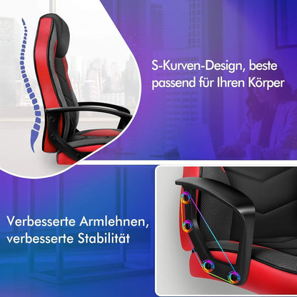 Ergonomischer Gaming-Stuhl mit mittlerer Rückenlehne, Rot Mega