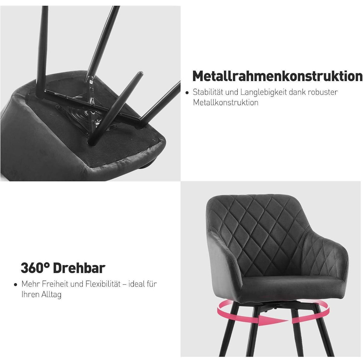 Drehbarer Esszimmerstuhl Set Samt Grau – 4er Pack