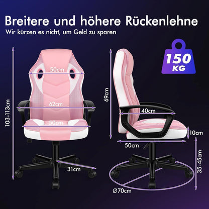 Ergonomischer Gaming-Stuhl mit mittlerer Rückenlehne, Rosa Mega