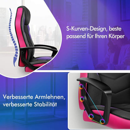 Ergonomischer Gaming-Schreibtischstuhl Lila Mega, 150 kg belastbar