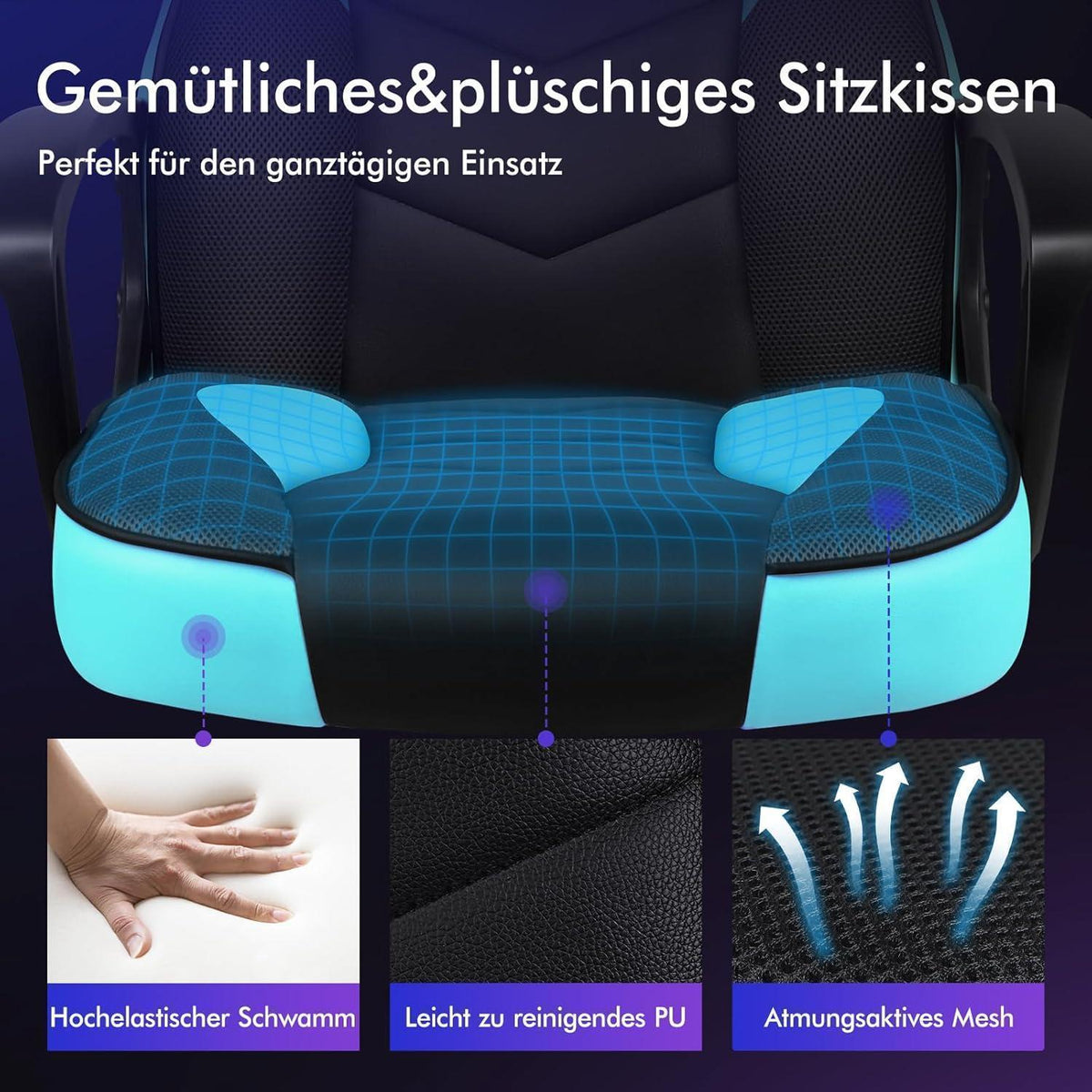 Ergonomischer Gaming-Schreibtischstuhl Cyan Mega