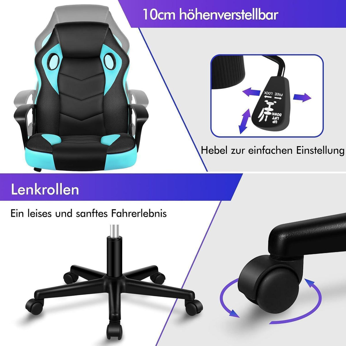 Ergonomischer Gaming-Schreibtischstuhl Cyan Mega