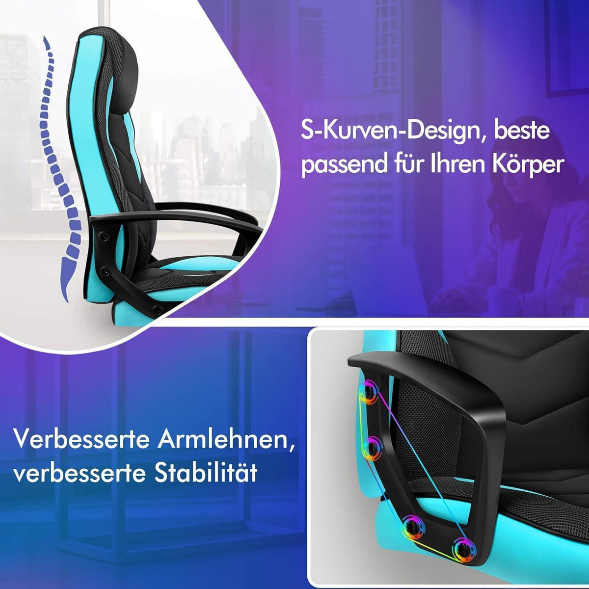 Ergonomischer Gaming-Schreibtischstuhl Cyan Mega