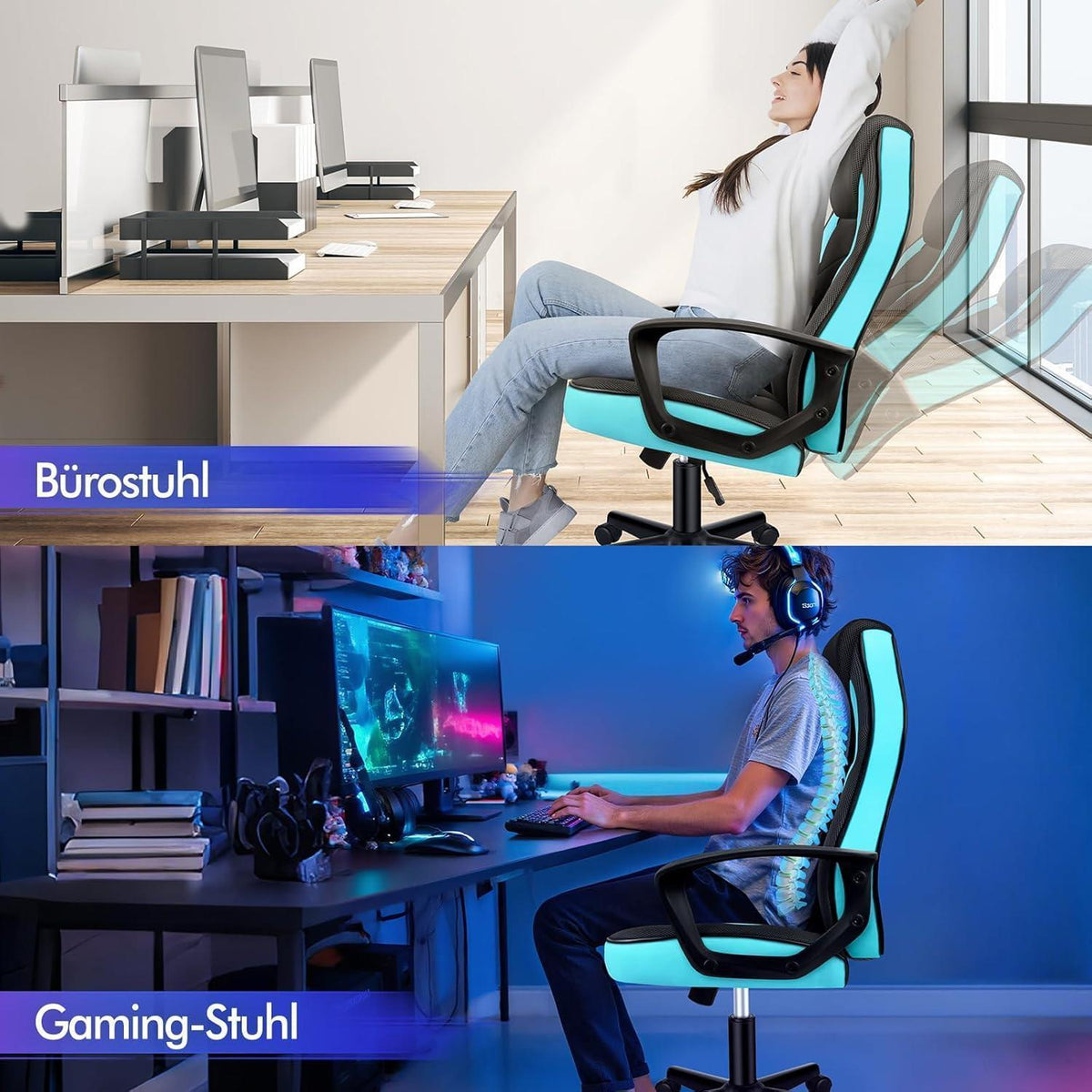 Ergonomischer Gaming-Schreibtischstuhl Cyan Mega