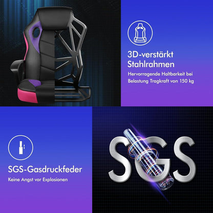 Ergonomischer Gaming-Stuhl Lila Mega in Lederoptik und Stoff