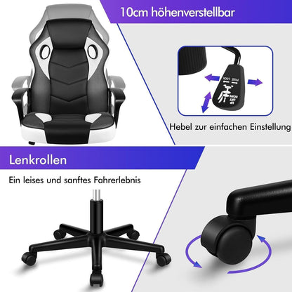 Ergonomischer Gaming-Schreibtischstuhl Weiß Mega, 150 kg belastbar