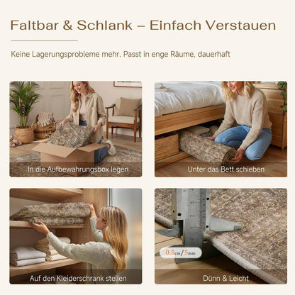 Vintage Teppich Braun 300x400cm – Waschbar & Rutschfest