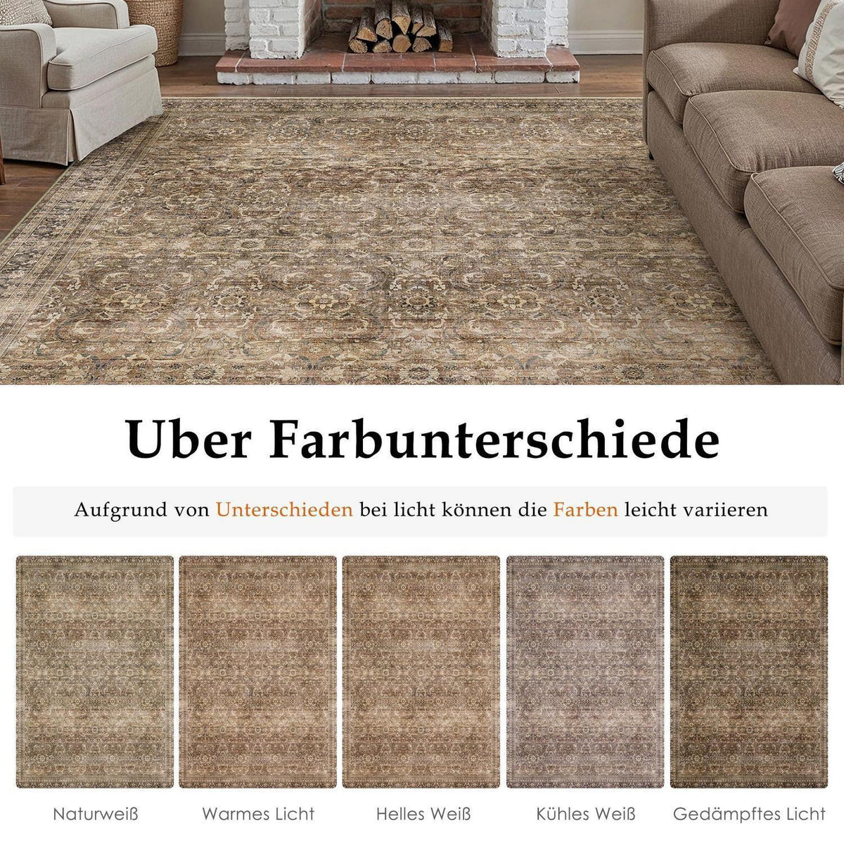 Vintage Teppich Braun 300x400cm – Waschbar & Rutschfest
