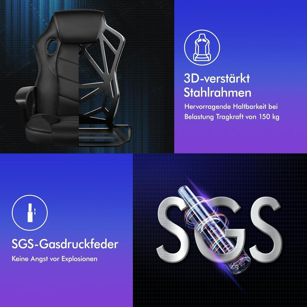 Ergonomischer Gaming-Schreibtischstuhl, höhenverstellbar, 150 kg belastbar