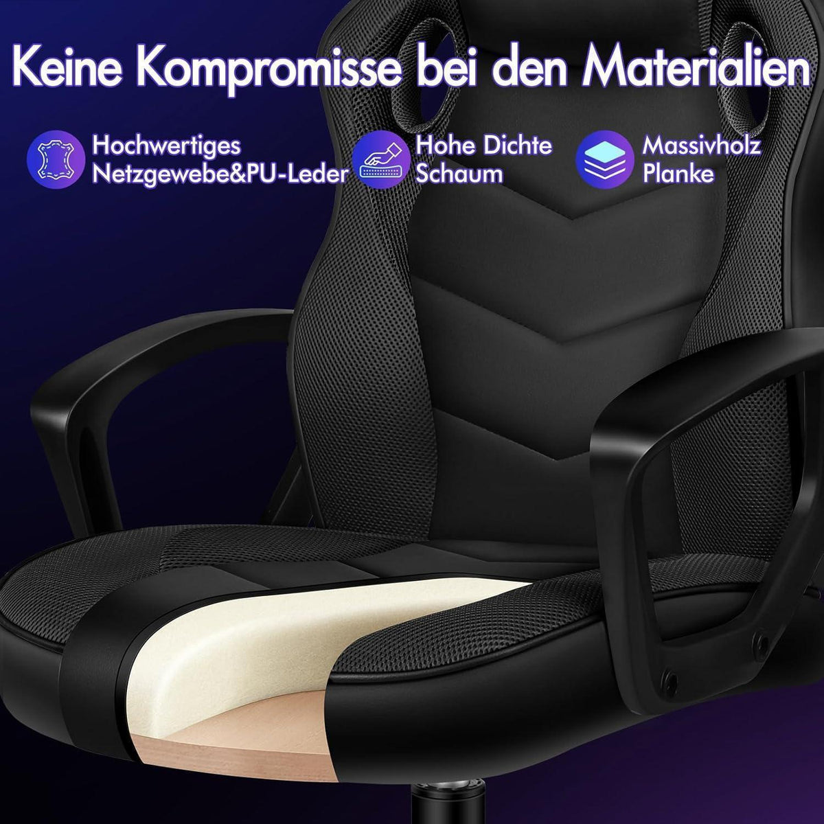 Ergonomischer Gaming-Schreibtischstuhl, höhenverstellbar, 150 kg belastbar