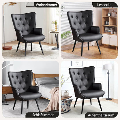 Ohrensessel Schwarz – Skandinavischer Relaxsessel mit PU-Leder