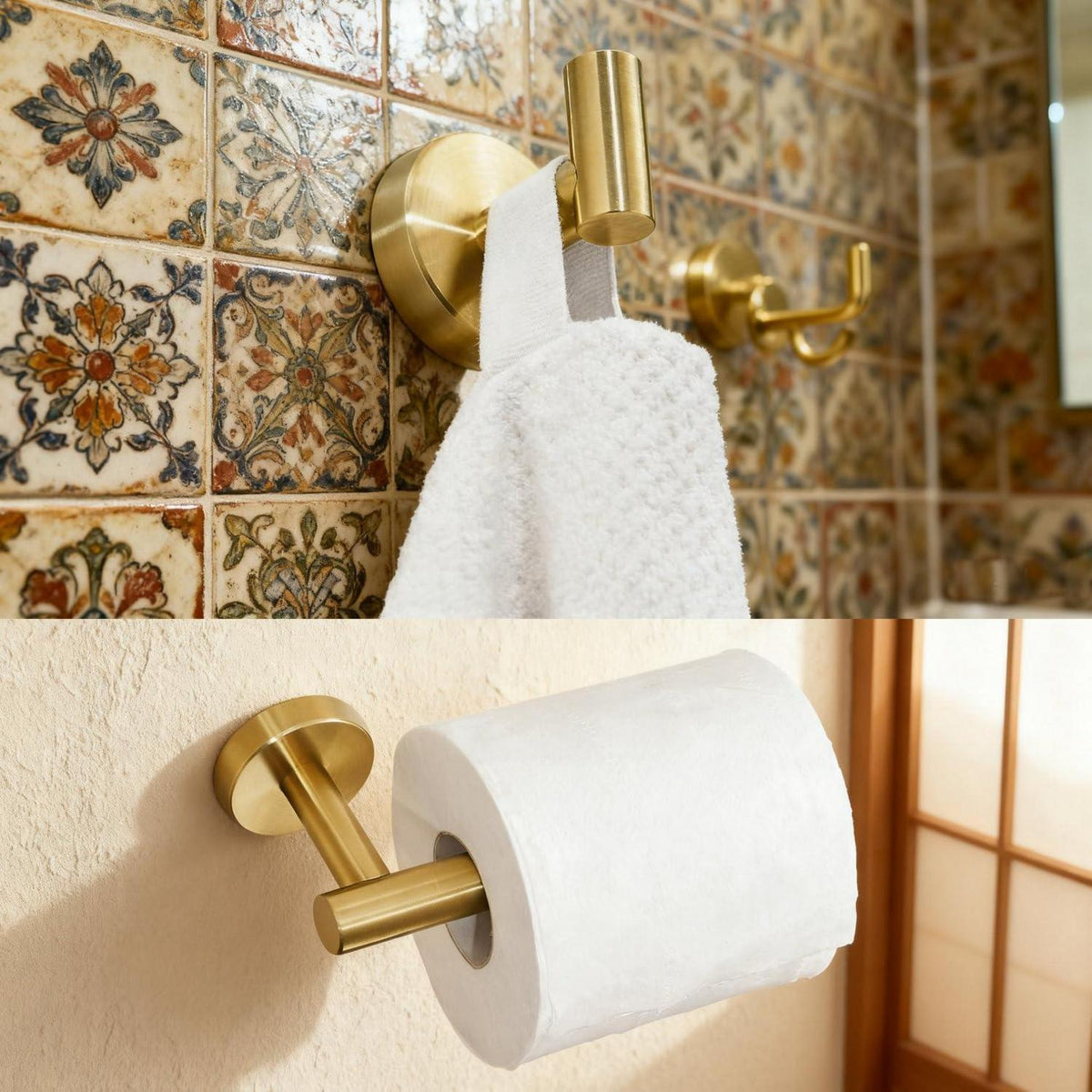 Gebürsteter Goldener Klopapierhalter & Handtuchhaken Set Edelstahl