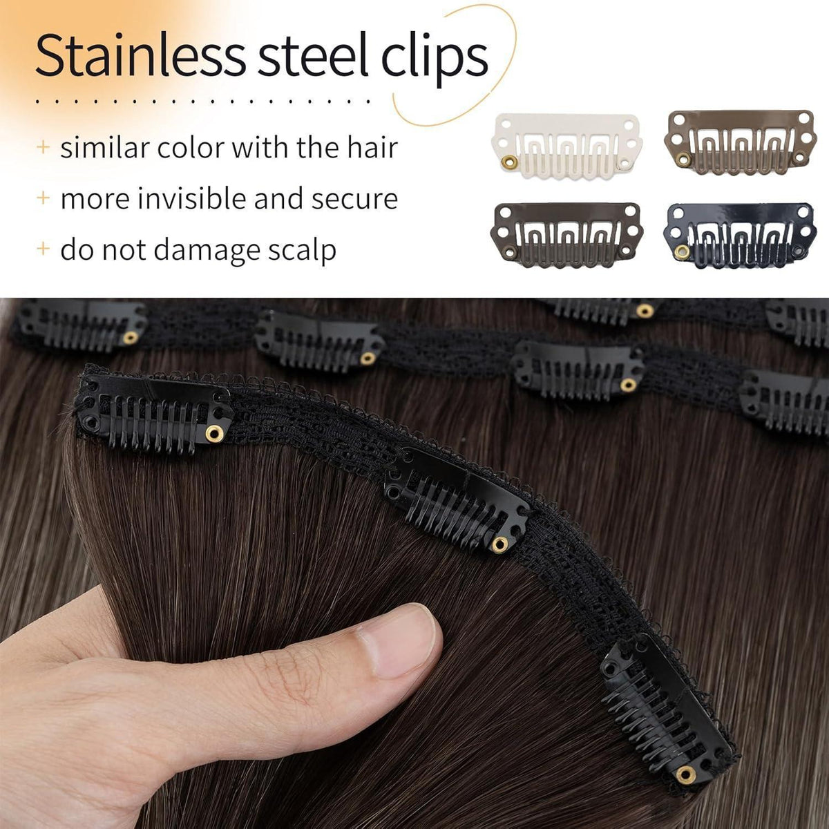 Echthaar Clip-in Extensions Schwarz-Grau Highlight 55cm