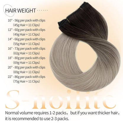 Echthaar Clip-in Extensions Schwarz-Grau Highlight 55cm