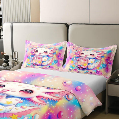 Axolotl Bettwäscheset Baumwolle 200x200 Regenbogen Kawaii